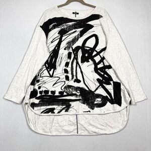 MOYURU Top Womens Medium Abstract Painted Scribble Print Tunic High Low Hem Art